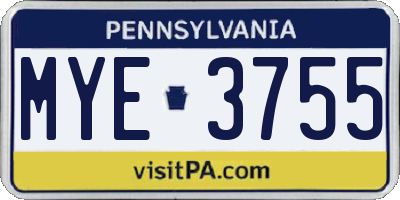 PA license plate MYE3755