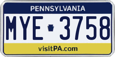 PA license plate MYE3758