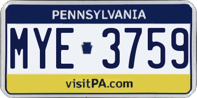 PA license plate MYE3759