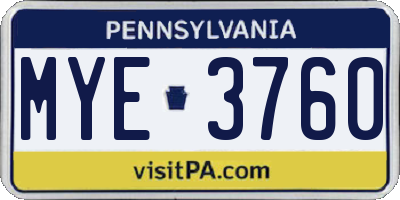 PA license plate MYE3760