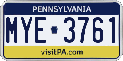 PA license plate MYE3761