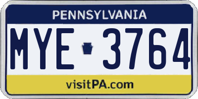 PA license plate MYE3764
