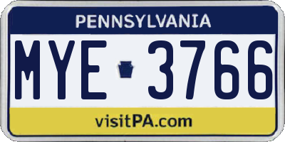 PA license plate MYE3766