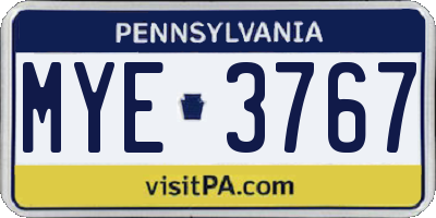 PA license plate MYE3767