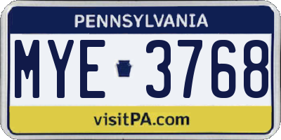 PA license plate MYE3768