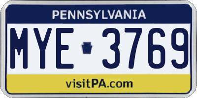 PA license plate MYE3769