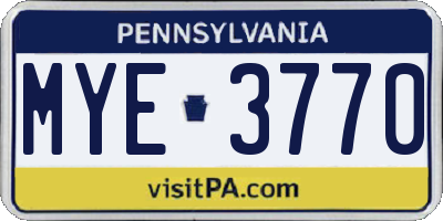 PA license plate MYE3770