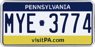 PA license plate MYE3774
