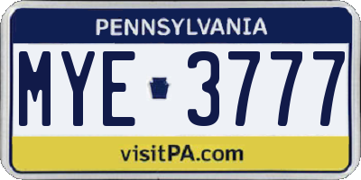 PA license plate MYE3777