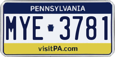 PA license plate MYE3781
