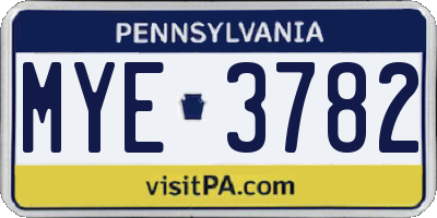 PA license plate MYE3782