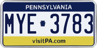 PA license plate MYE3783
