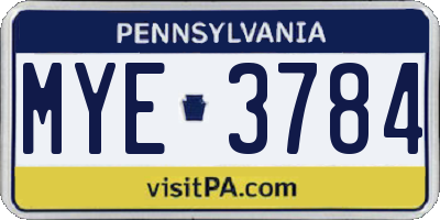 PA license plate MYE3784