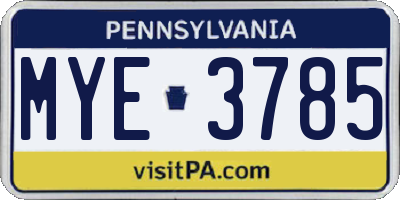 PA license plate MYE3785