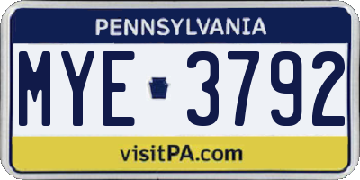 PA license plate MYE3792