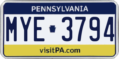 PA license plate MYE3794