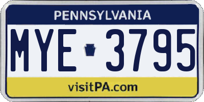 PA license plate MYE3795