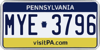 PA license plate MYE3796