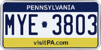 PA license plate MYE3803