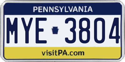 PA license plate MYE3804