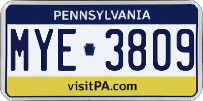PA license plate MYE3809