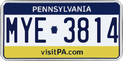 PA license plate MYE3814