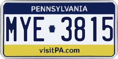 PA license plate MYE3815