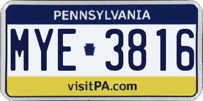 PA license plate MYE3816