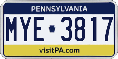 PA license plate MYE3817