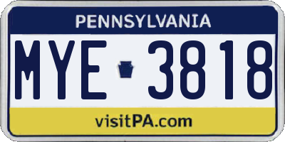PA license plate MYE3818