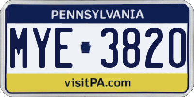 PA license plate MYE3820