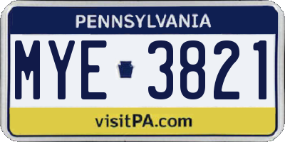 PA license plate MYE3821