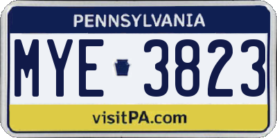 PA license plate MYE3823