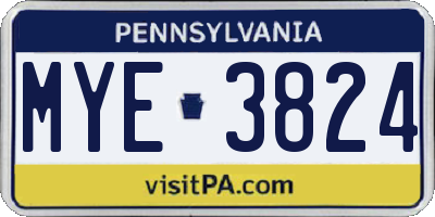 PA license plate MYE3824