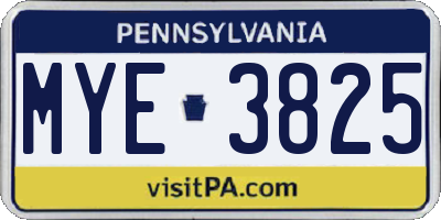PA license plate MYE3825