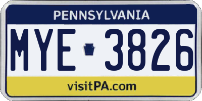 PA license plate MYE3826