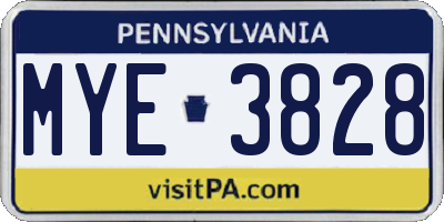 PA license plate MYE3828