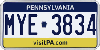 PA license plate MYE3834