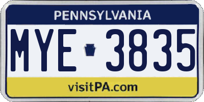 PA license plate MYE3835