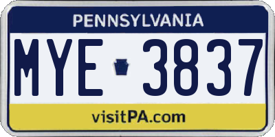 PA license plate MYE3837