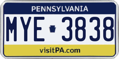 PA license plate MYE3838