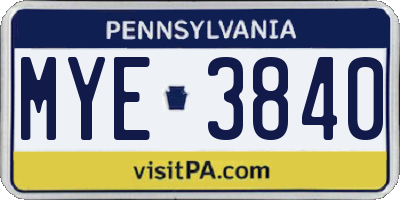 PA license plate MYE3840