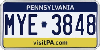 PA license plate MYE3848