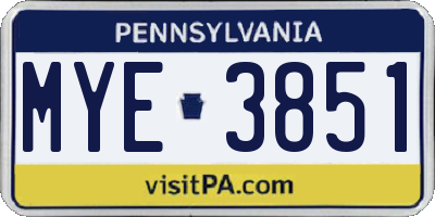 PA license plate MYE3851