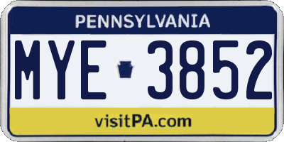 PA license plate MYE3852