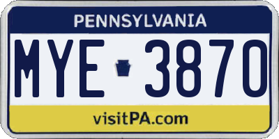PA license plate MYE3870