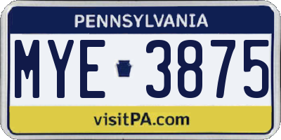 PA license plate MYE3875