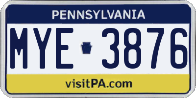 PA license plate MYE3876