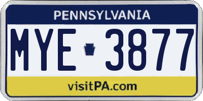PA license plate MYE3877