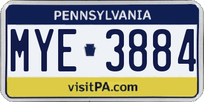 PA license plate MYE3884